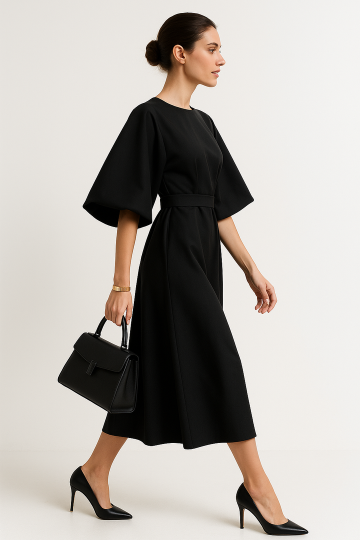 Crew Neck Midi Office Dress