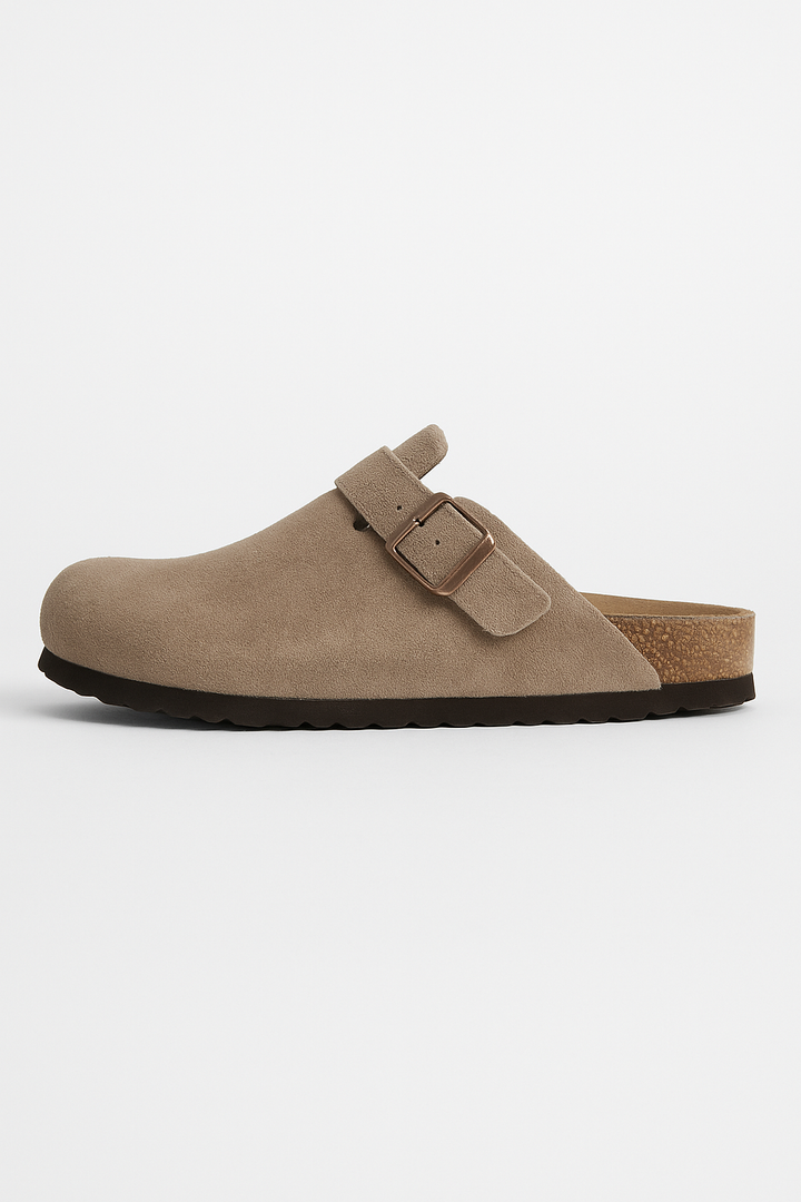 Suede Clogs with Cork Footbed