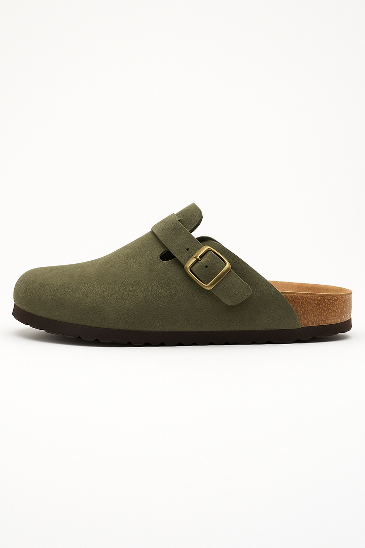 Suede Clogs with Cork Footbed