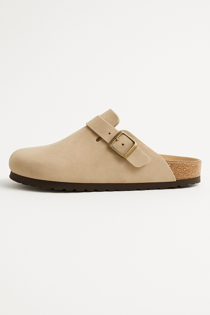 Suede Clogs with Cork Footbed