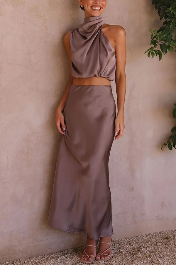 2 piece Skirt Set Satin Summer