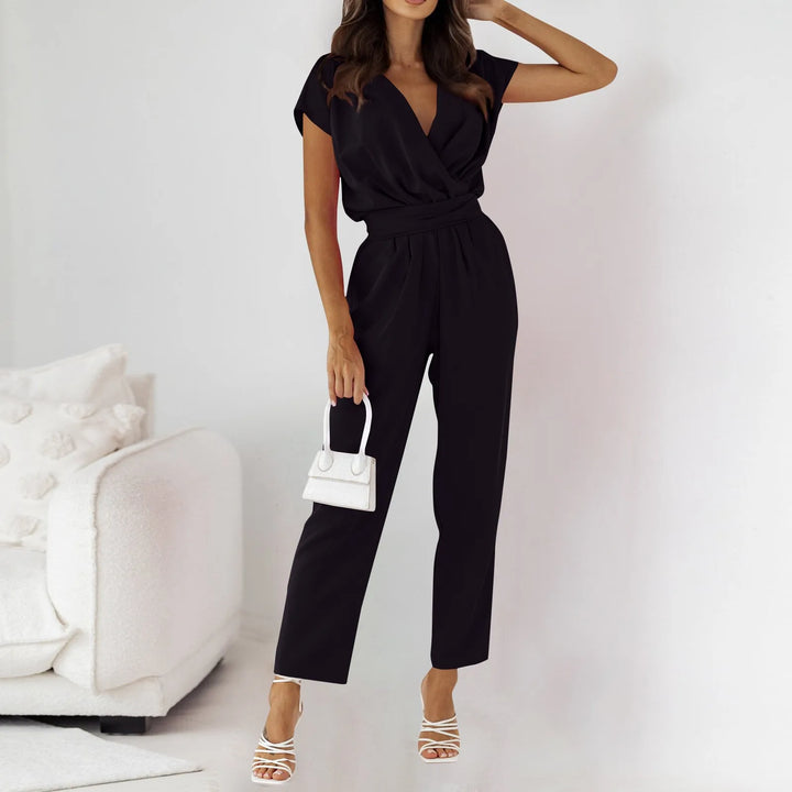 V Neck Short Sleeve High Waist Jumpsuit