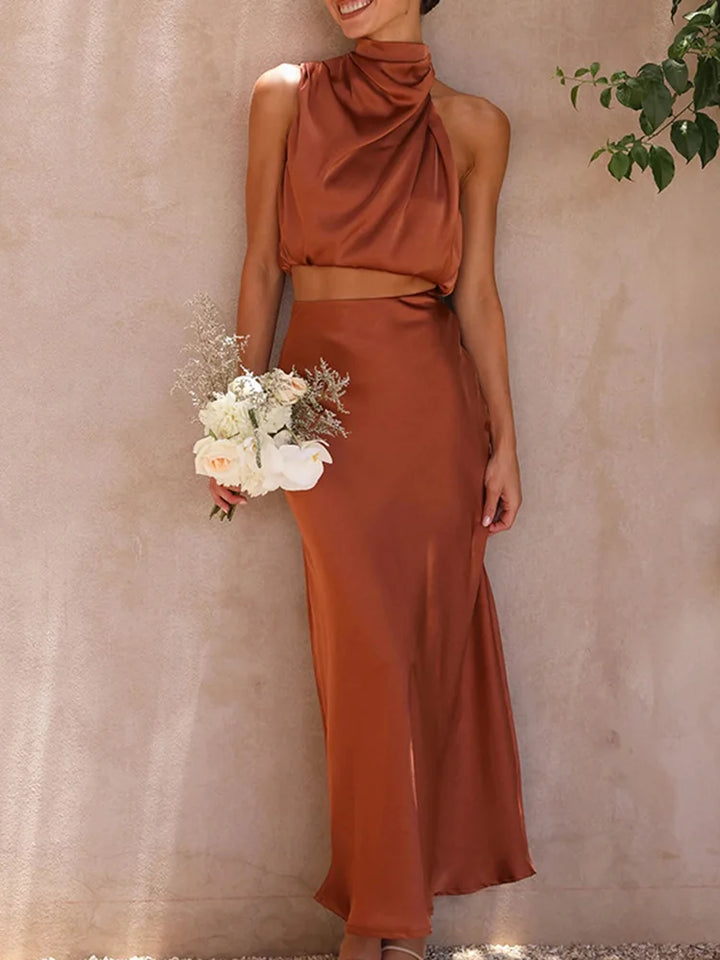 2 piece Skirt Set Satin Summer